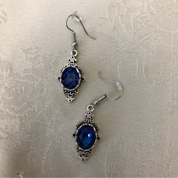Crystal Dangle Cubic Zirconia Oval Women's Silver/Blue Earrings - Picture 5 of 5